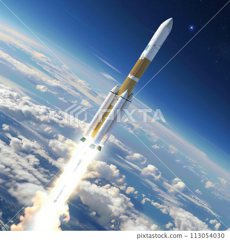 A rocket launched into space and flying through the air A rocket launched into space and flying through the air 113054030