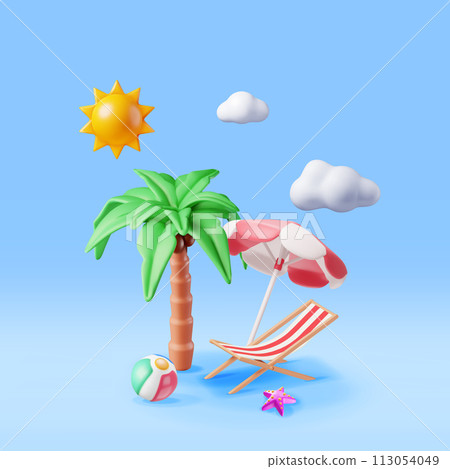 3D Deck Chair, Swim Ball, Starfish and Palm Tree. 113054049