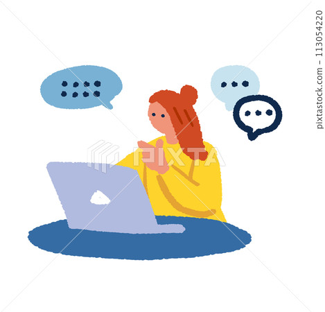 一個女人玩電腦的簡單插圖 一個女人玩電腦的簡單插圖 113054220