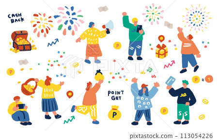 有積分和硬幣的人的手繪插圖 113054226