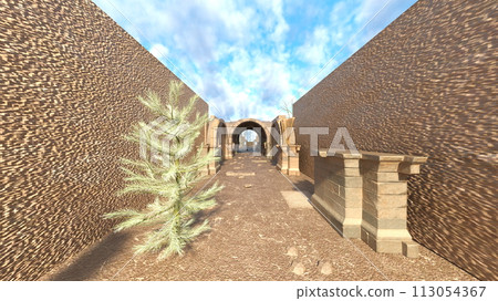 stone wall walkway stone wall walkway 113054367