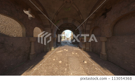 stone wall walkway stone wall walkway 113054368