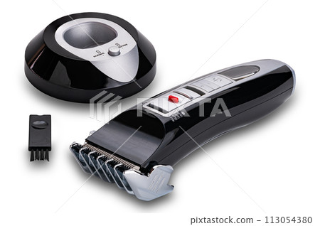 Set of pet hair clipper with charging base and cleaning brush. Set of pet hair clipper with charging base and cleaning brush. 113054380