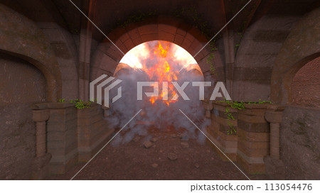 Stone wall passage under attack Stone wall passage under attack 113054476