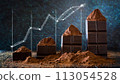 Dark chocolate Dark chocolate and chocolate powder on the stock trading board graph in the backgroundand chocolate powder on the stock trading board graph in the background 113054528