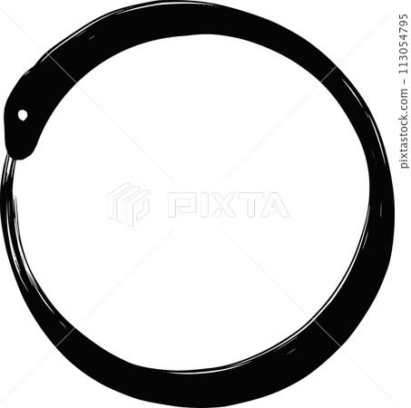 用刷子畫的蛇的插圖。新年賀卡的環形蛇框架。 113054795