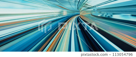 Abstract high speed motion blurred concept image from a monorail in Tokyo, Japan 113054796