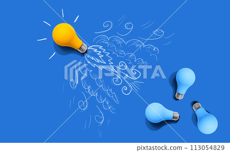 One unique Idea light bulb flying to the sky like a rocket 113054829