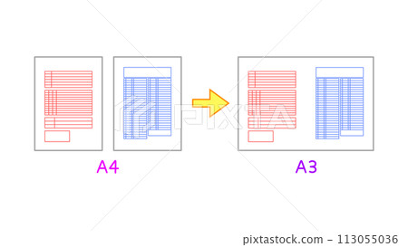 Print two A4 size pages onto one A3 size page (illustration, color) 113055036