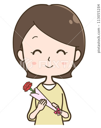 Illustration of a woman holding a carnation 113055284