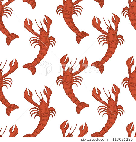 Red Lobster Seamless Pattern vector 113055286