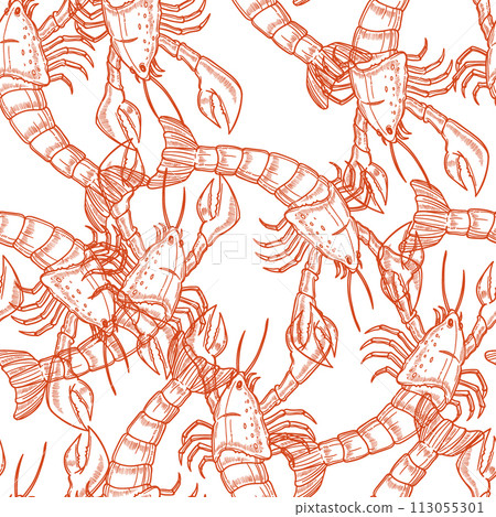Seamless design with neon lobsters Seamless design with neon lobsters 113055301