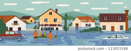Rescue team saving flood victims vector illustration 113055398