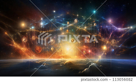 Abstract image of a space station surrounded by stars 113056082