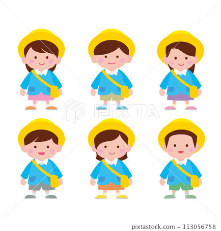 Kindergarten boy and girl wearing smocks 113056758