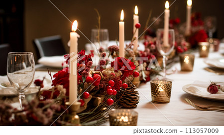 Table decor, holiday tablescape and formal dinner table setting for Christmas, holidays and event celebration, English country decoration and home styling 113057009
