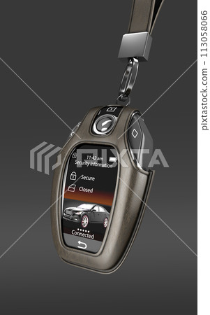 Car remote control key in lather case realistic view 3d render on darck 113058066
