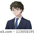Man wearing a suit, glasses, caution 113058195