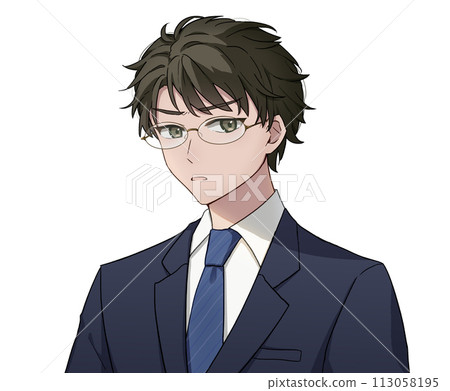 Man wearing a suit, glasses, caution Man wearing a suit, glasses, caution 113058195