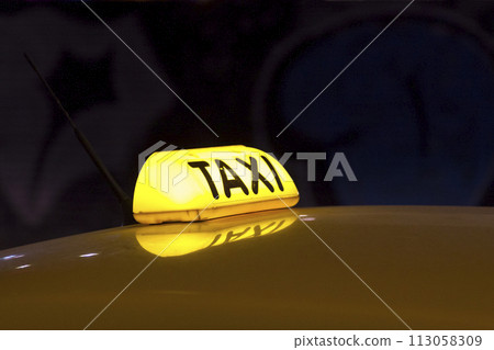 Illuminated Athens taxi sign Illuminated Athens taxi sign 113058309