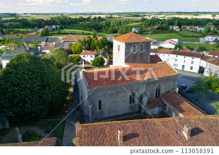 Aerial view of the church of Bazoges-en-Pareds 113058391