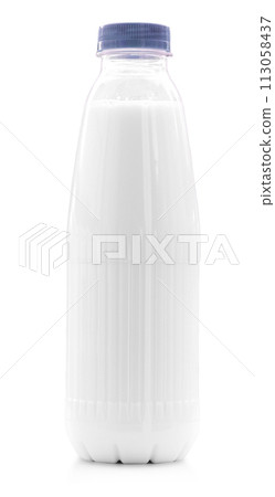 White plastic bottle of milk isolated on white background 113058437