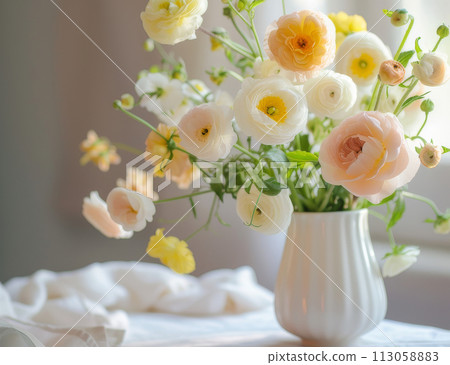 A vase with flowers in it. Still life photography A vase with flowers in it. Still life photography 113058883