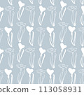 Seamless floral pattern in vintage style. Silhouette of narcissus flower on blue background  113058931