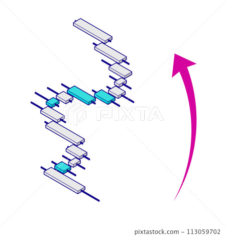 價格上漲的等距圖的插圖。有一條主線。 113059702