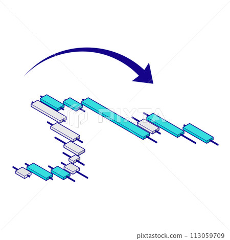 Isometric illustration of a downward trending chart. FX, investment materials, top method, main line available. Isometric illustration of a downward trending chart. FX, investment materials, top method, main line available. 113059709