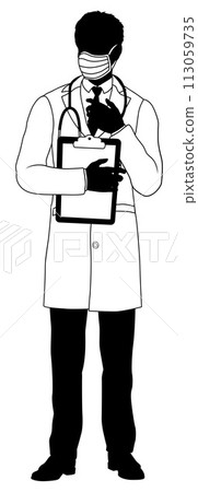 Doctor Man and Clipboard Medical Silhouette Person 113059735