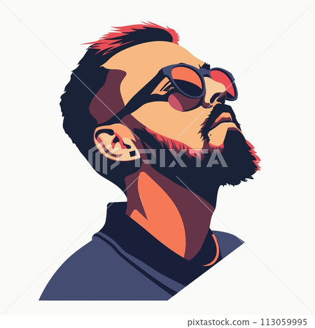 Portrait of a bearded hipster man in sunglasses. Vector illustration. 113059995
