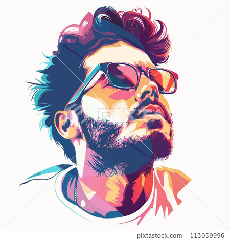 Portrait of hipster man with beard and sunglasses. Vector illustration. 113059996
