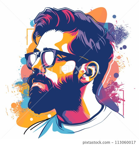Portrait of hipster man with beard and glasses. Vector illustration 113060017