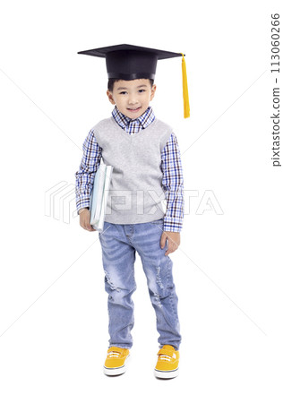 Happy Asian school kid graduate in graduation cap 113060266