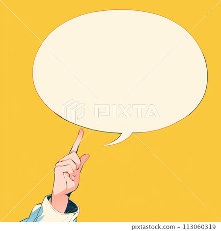 Woman's hand explaining and speech bubble, copy space 113060319