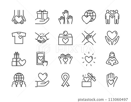 Set of line icons about charity and volunteering 113060497