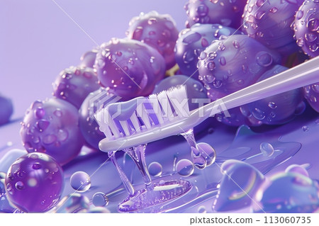 A toothbrush is on top of a purple liquid with Generative AI 113060735