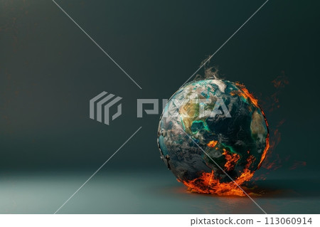 A globe with fire on it with Generative AI 113060914