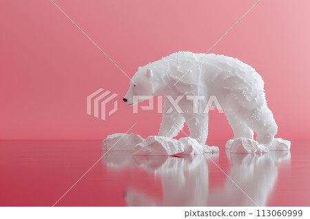 A white polar bear is walking on a ice background with Generative AI 113060999