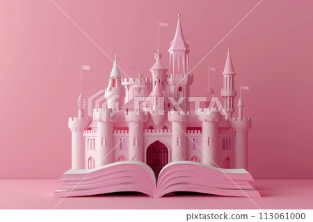 A book is open to a page with a castle on it with Generative AI 113061000