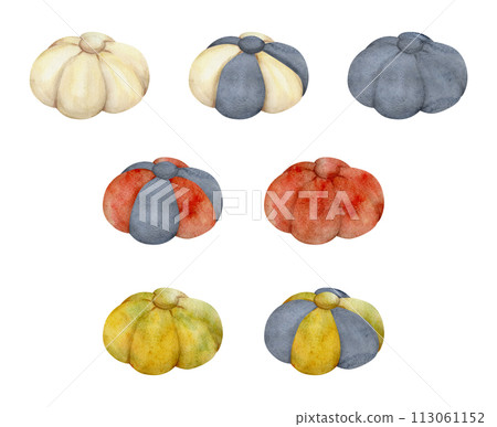 Hand drawn watercolor illustration sewing craft embroidery mending seamstress supplies. Fabric pin cushion flower. Set of single objects isolated white background. Design atelier, tailor, hobby shop 113061152