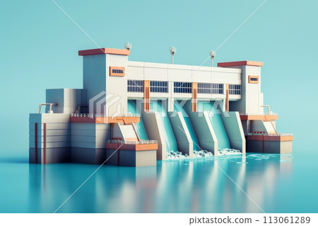 A large dam with a water flow of water with Generative AI 113061289
