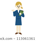 Business illustration of a woman in a suit standing with a clipboard, full body 113061361