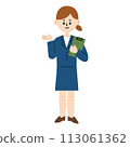 Business illustration of a woman in a suit standing with a clipboard, full body 113061362