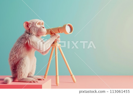 A cartoon monkey is looking through a telescope with Generative AI 113061455