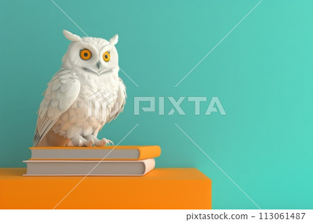A brown owl is sitting on top of book with Generative AI 113061487