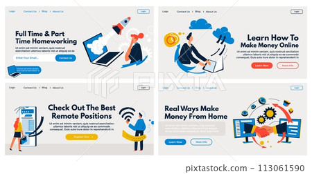 Web banner set with remote work advertising 113061590