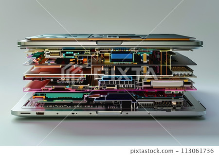 A laptop is opened up and the inside is shown with Generative AI A laptop is opened up and the inside is shown with Generative AI 113061736