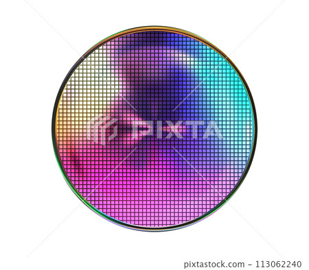 Bright rainbow silicon wafer with microchip cells on white 113062240